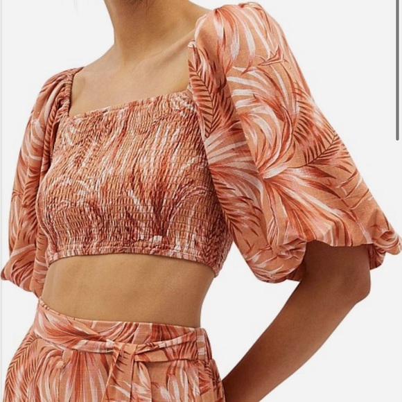 NWT MINKPINK Orange Palm Print Montego Crop Top Size XS - Picture 2 of 7